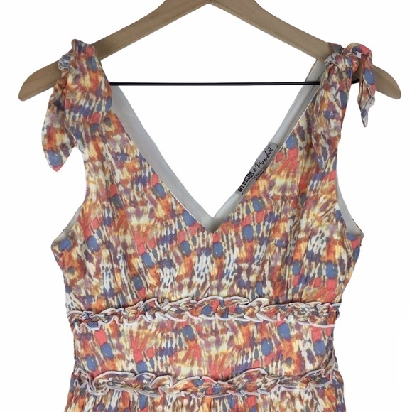 GYPSIES & MOONDUST Dress Boho V Neck Watercolor Tie Dye Knot Sleeve Small NWT - Picture 2 of 8